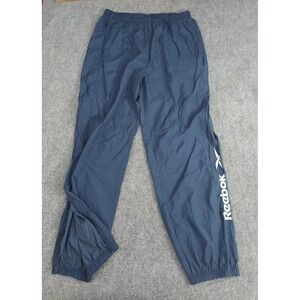 Vtg Reebok Track Pants Mens XL Blue Spellout Parachute Nylon Zip Ankle Windbreak